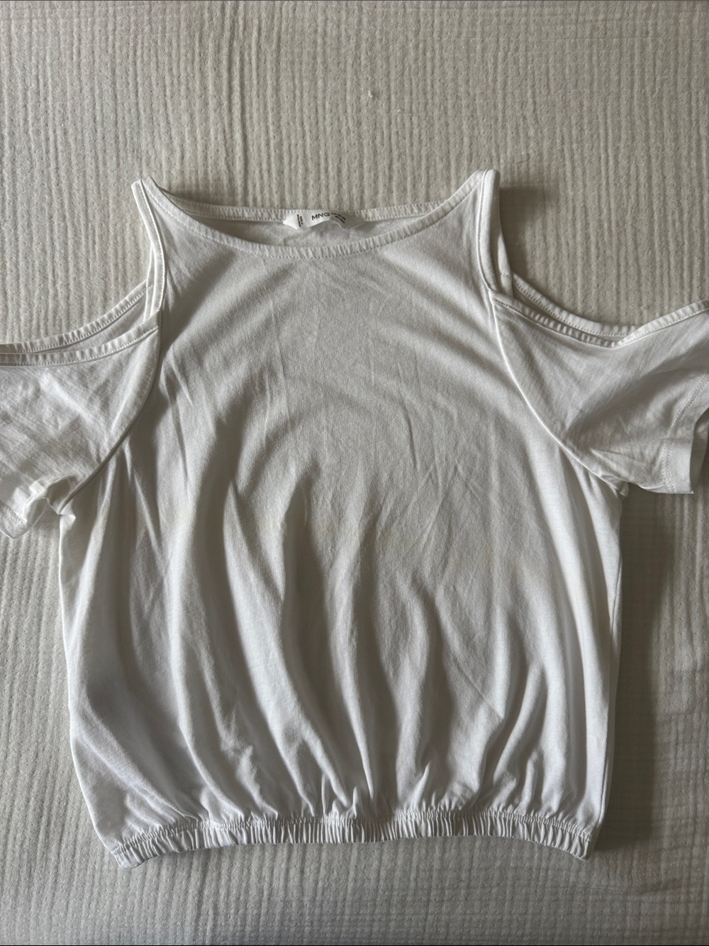 Mango Teen Girl White Cold-Shoulder Elastic-Hem Top. Size XXS. Like new